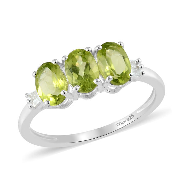 Nat&uuml;rlicher Peridot und Diamant 3 Stein Ring 925 Silber  ca. 1,28 ct image number 4