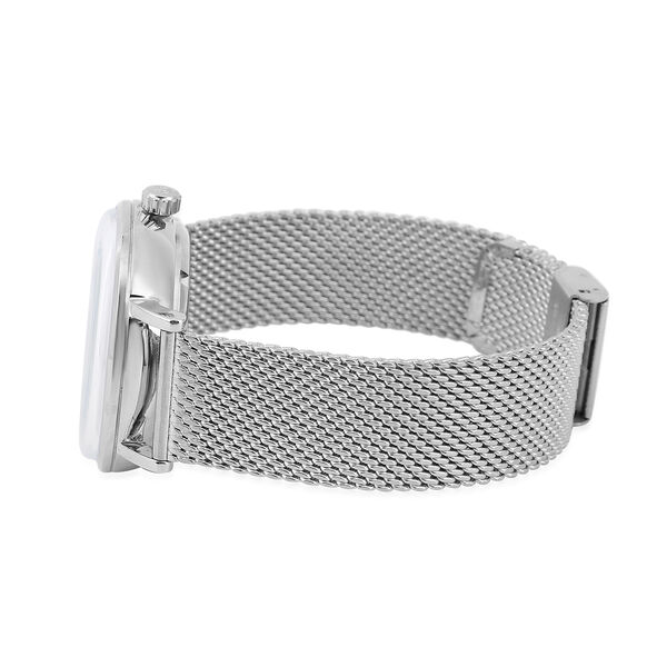 GENOA - Mondphasenuhr mit Schwungrad, Automatikwerk, wei&szlig;es Ziffernblatt mit Milanese Armband im Silberton, wasserdicht image number 4