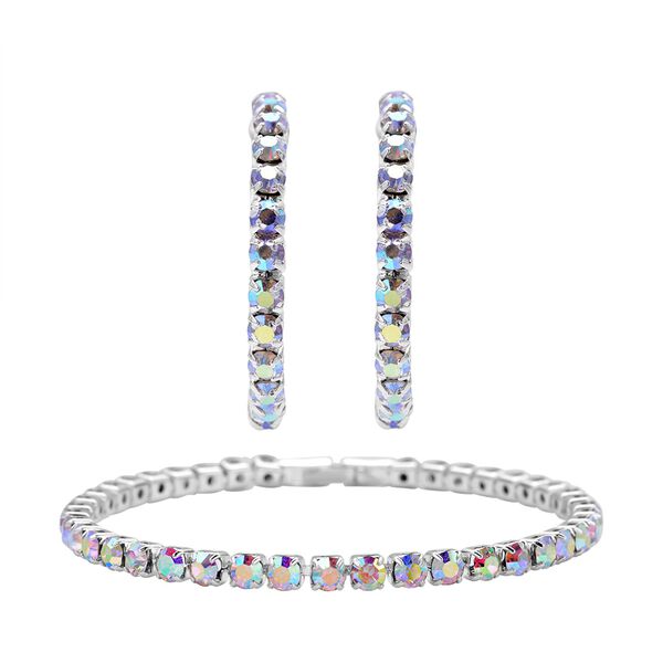 AB Kristall-Ohrringe mit Armband, reines Messing