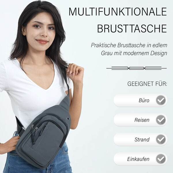 Multifunktionale Brusttasche mit RFID-Schutz in Grau image number 2