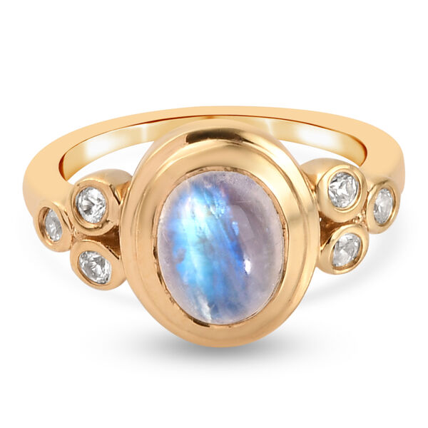Regenbogen Mondstein und Zirkon-Ring, 925 Silber vergoldet  ca. 2,46 ct image number 0
