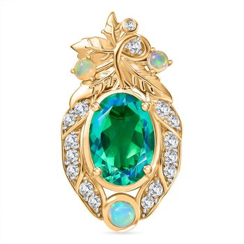 Pfau Quarz Triplette, Nat&uuml;rlicher, &auml;thiopischer Welo Opal Anh&auml;nger 925 Silber 750 Gelbgold Vermeil ca. 7.73 ct