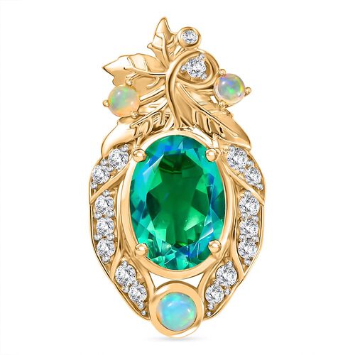 Pfau Triplett Quarz, äthiopischer Welo Opal und Zirkon-Anhänger - 7,73 ct. image number 0