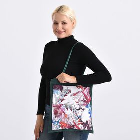 2er-Set Einkaufstaschen mit floralem Motiv, 34x40 cm, Dunkelgrün