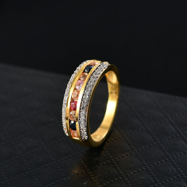 D'Joy AA Mehrfarbig Saphir, Weißer Zirkon Ring 925 Silber 750 Gelb Vergoldet (Größe 16.00) ca. 1,16 ct image number 1