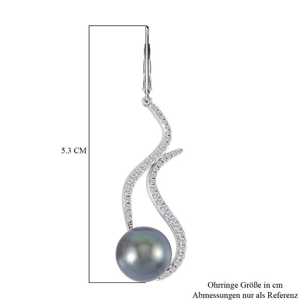 11-12mm Tahiti Perle und Zirkon Ohrringe - 1,19 ct. image number 5