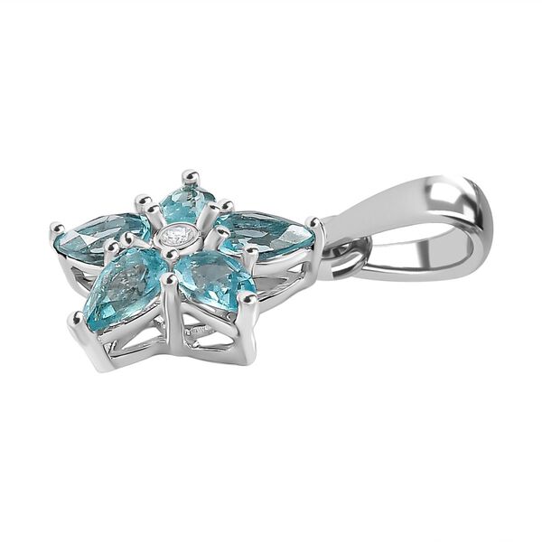 Paraiba-Apatit, Wei&szlig;er Zirkon Anh&auml;nger 925 Silber platiniert ca. 1.14 ct image number 4