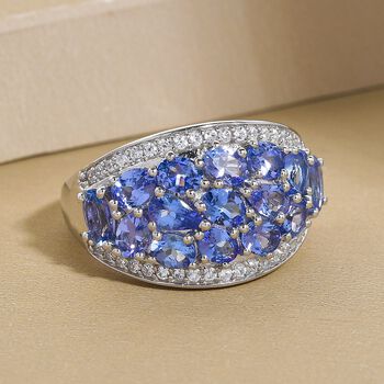 AA Tansanit und wei&szlig;er Zirkon-Ring, 925 Silber platiniert  ca. 4,34 ct