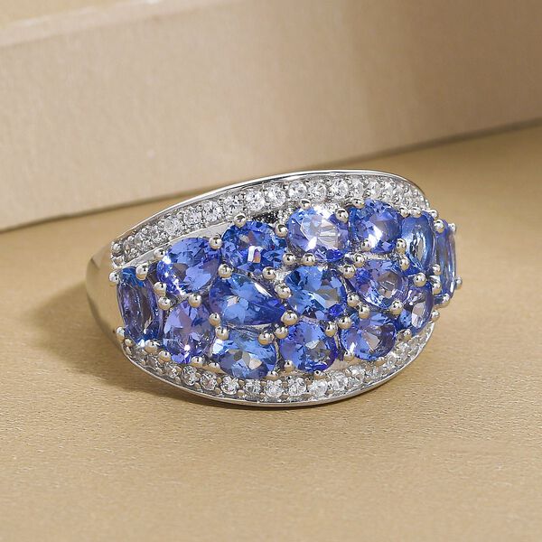 AA Tansanit und weißer Zirkon-Ring, 925 Silber platiniert  ca. 4,34 ct image number 2