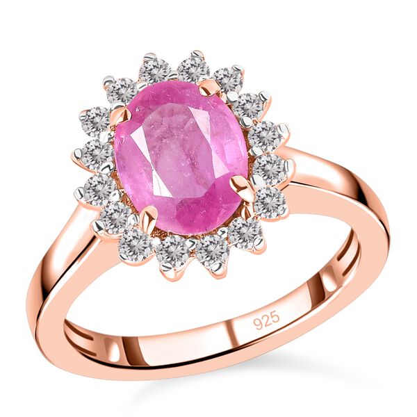 Premium Ilakaka Rosa Saphir und Zirkon-Halo Ring, 925 Silber Roségold Vermeil, 2,98 ct. image number 4
