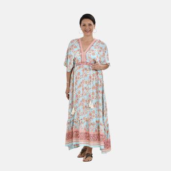 Boho-Chic Maxikleid mit Quasten, Einheitsgr&ouml;&szlig;e, pink