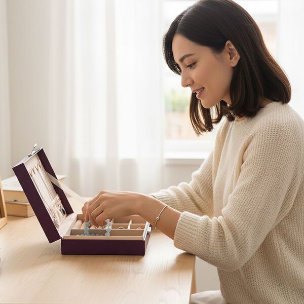 Schmuck Aufbewahrungsbox mit Haken und Fächern, 19x17x6.8 cm, Lila image number 3