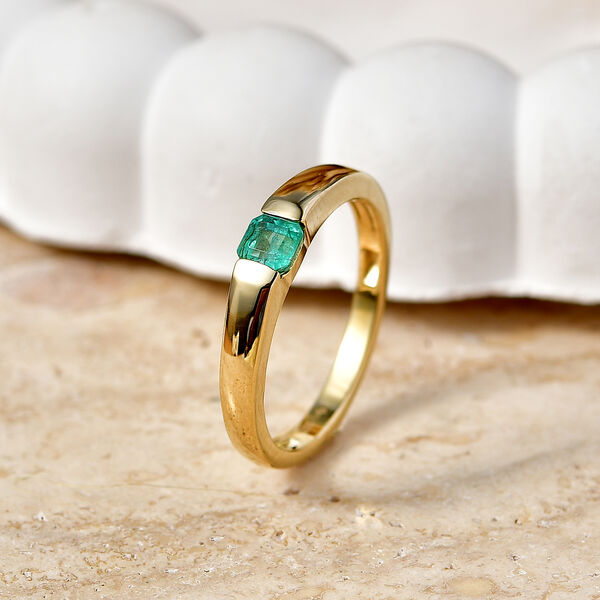 D'Joy AAA Kagem Sambischer Smaragd Ring 925 Silber 750 Vergoldet (Gr&ouml;&szlig;e 17.00) (10-15 Werktage Lieferzeit) ca. 0.32 ct image number 1