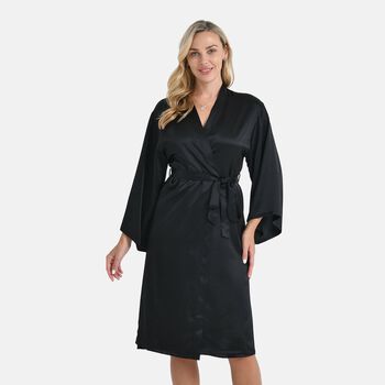 LA MAREY Kimono mit G&uuml;rtel aus 100% Maulbeerseide, Schwarz, Einheitsgr&ouml;&szlig;e