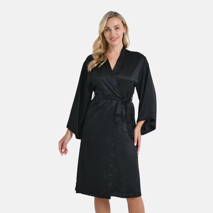 LA MAREY Signature - Kimono lang aus 100% Maulbeerseide, Einheitsgr&ouml;&szlig;e, Schwarz