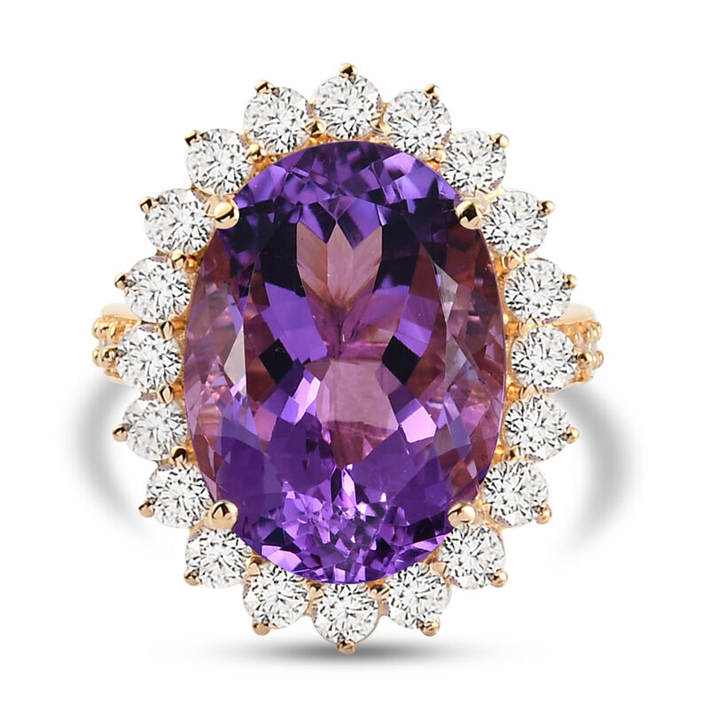 Marokkanischer Amethyst und Zirkon Halo Ring 925 Silber Gelbgold Vermeil  ca. 15,40 ct image number 0