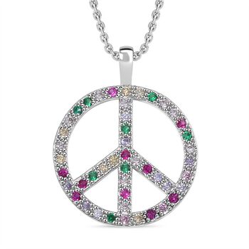 Mehrfarbiger Zirkonia Halskette ca. 50 cm Messing