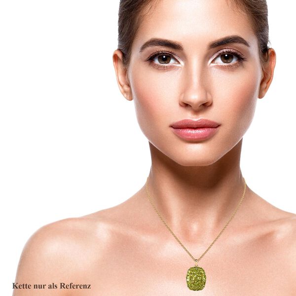 Nat&uuml;rlicher Peridot und Zirkon-Cluster-Anh&auml;nger mit Kette, 925 Silber vergoldet, 15,45 ct. image number 2