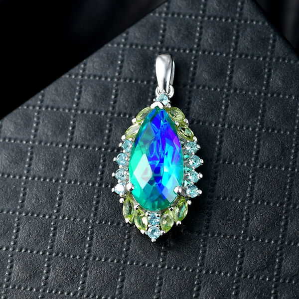 D'Joy Pfau Triplett Quarz, Peridot und blauer Apatit Anh&auml;nger - 6,99 ct. image number 2