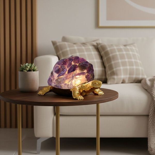 LIVMORE Leuchtende Kristallschildkr&ouml;te, Amethyst Optik, LED Licht, Lila image number 2