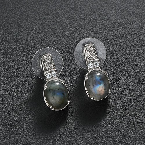 Labradorit, Himmelblauer Topas Ohrringe Edelstahl ca. 8.91 ct image number 1