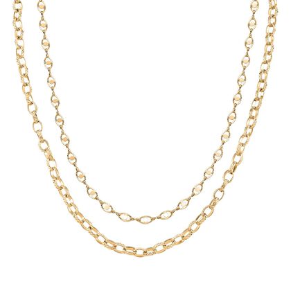 Doppelreihige Halskette mit ovalen Gliedern, Edelstahl, ca. 50 cm, Goldfarben