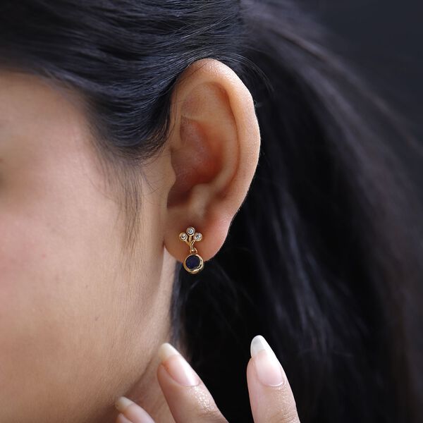 Masoala Saphir (Fissure gef&uuml;llt), wei&szlig;er Zirkon Ohrringe, 925 Silber Gelbgold Vermeil ca. 1.75 ct image number 3