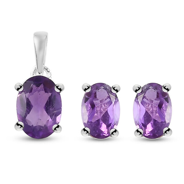 2er- Set, afrikanische Amethyst-Ohrstecker und Anh&auml;nger, 925 Silber ca. 1,49 ct