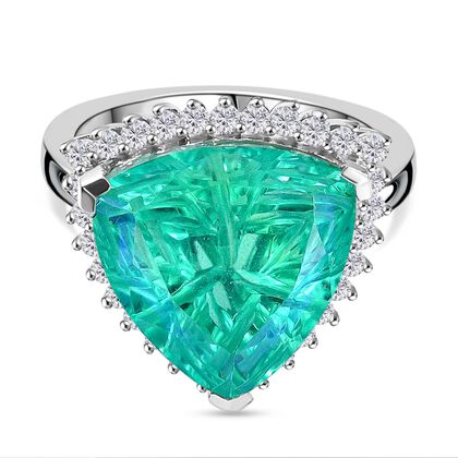 EXKLUSIVES ANGEBOT - Pfau Quarz Triplette, Wei&szlig;er Zirkon Ring 925 Silber rhodiniert (Gr&ouml;&szlig;e 17.00) ca. 10.95 ct