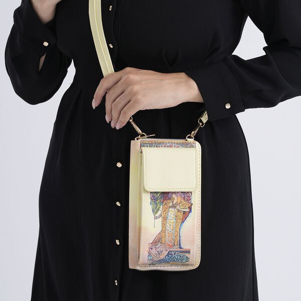 PU Handytasche mit RFID-Schutz, 20x11x2cm, Beige und gelb mit Gismonda-Muster image number 4