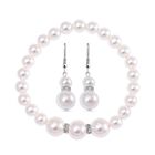 2er Set - Weiße Muschelkernperle (8-12 mm) Armband und Ohrringe, Reiner Edelstahl