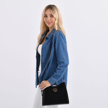 Echtleder-Trapez-Umh&auml;ngetasche mit Doppelriemen und Magnetverschluss, 27x11x23cm, Schwarz