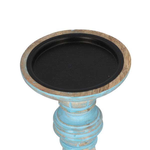 Set aus 2 antiken geschnitzten Holzkerzenhaltern mit quadratischem Ständer, 23cm, Altblau image number 4