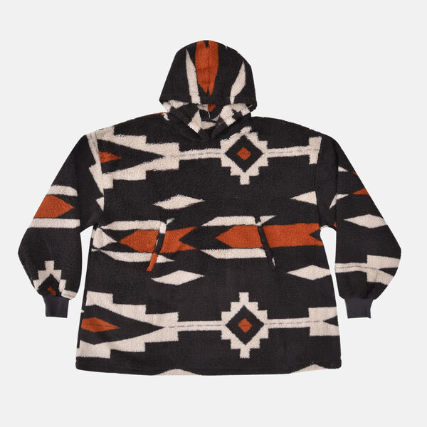 Wolkenweicher Sherpa-Hoodie mit Inkamuster, Schwarz-Beige-Orange, Einheitsgröße image number 2