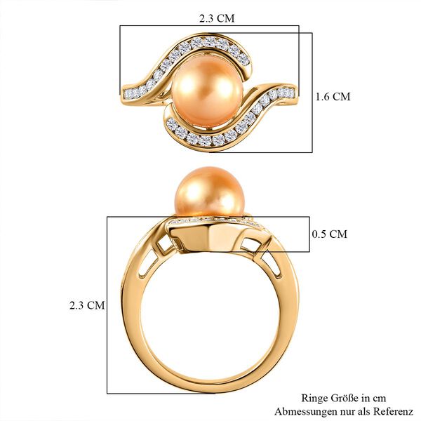 Goldene S&uuml;dsee Perle, Moissanit Ring, (9-11mm), 925 Silber Gelbgold Vermeil ca. 0.56 ct image number 6