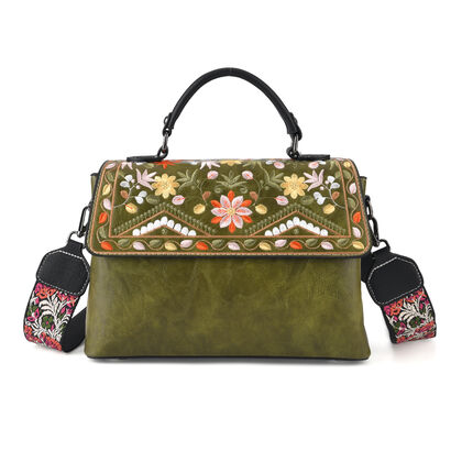 Florale Kunstprint Crossbody-Tasche mit gemustertem Schulterriemen, 29 x 11 x 21 cm, Gr&uuml;n