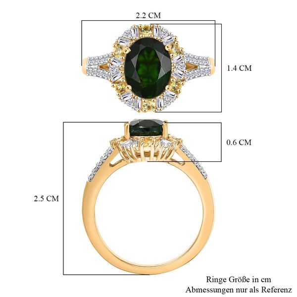 D'Joy Nat&uuml;rlicher Chromdiopsid, Gelber Saphir Ring 925 Silber 750 Gelbgold Vermeil (Gr&ouml;&szlig;e 18.00) ca. 2,52 ct image number 7