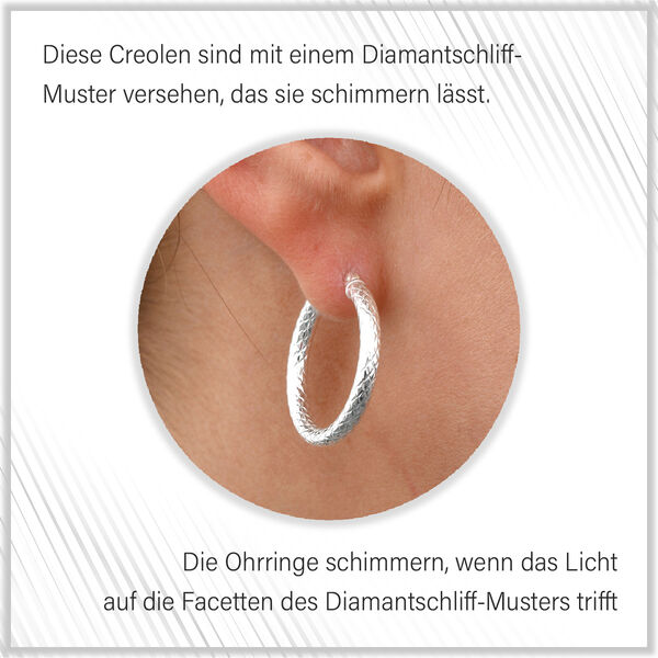 Infinity Creolen mit Diamantschliff-Muster in Silber image number 5