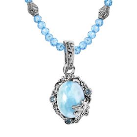 Larimar und blauer Topas-Anhänger mit Kette - 64,40 ct.