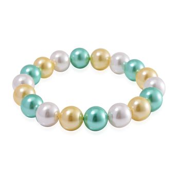 Goldenes, wei&szlig;es und gr&uuml;nes Muschelkernperlen-Armband