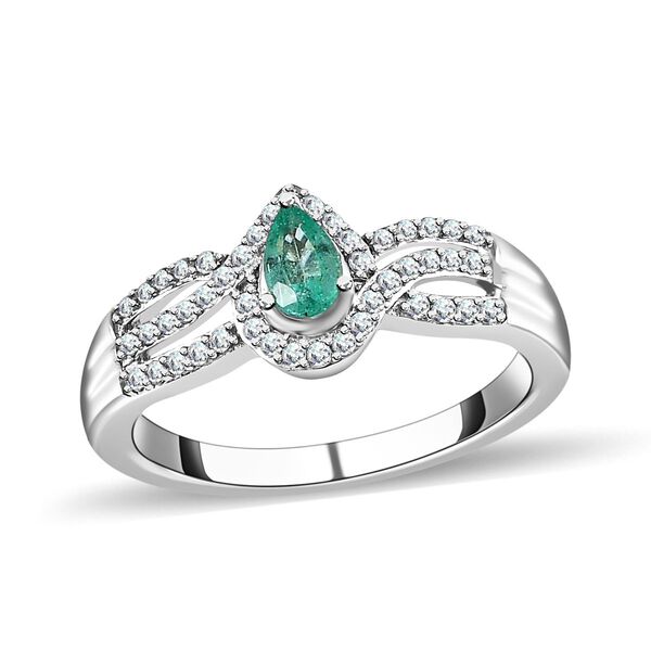 AAA Smaragd und Zirkon Ring - 0,60 ct. image number 4