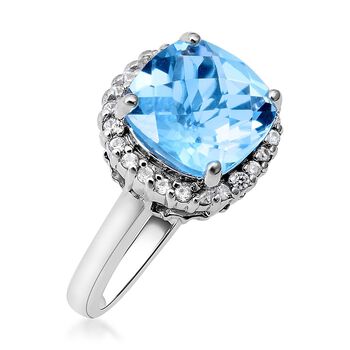 Himmelblauer Topas und wei&szlig;er Zirkon-Ring, 925 Silber platiniert (Gr&ouml;&szlig;e 20.00) ca. 5,35 ct