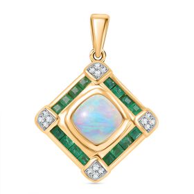 AA Natürlicher, äthiopischer Welo Opal, Kagem sambischer Smaragd und Zirkon-Anhänger - 2,72 ct.