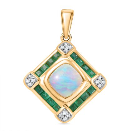AA Nat&uuml;rlicher, &auml;thiopischer Welo Opal, Kagem Sambischer Smaragd Anh&auml;nger 925 Silber 750 Gelbgold Vermeil ca. 2.72 ct