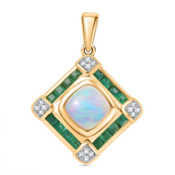 AA Nat&uuml;rlicher, &auml;thiopischer Welo Opal, Kagem sambischer Smaragd und Zirkon-Anh&auml;nger - 2,72 ct.
