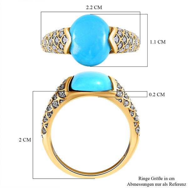 AA Sleeping Beauty Türkis, weißer Zirkon Ring, 925 Silber Gelbgold Vermeil, (Größe 18.00) ca. 4.10 ct image number 6