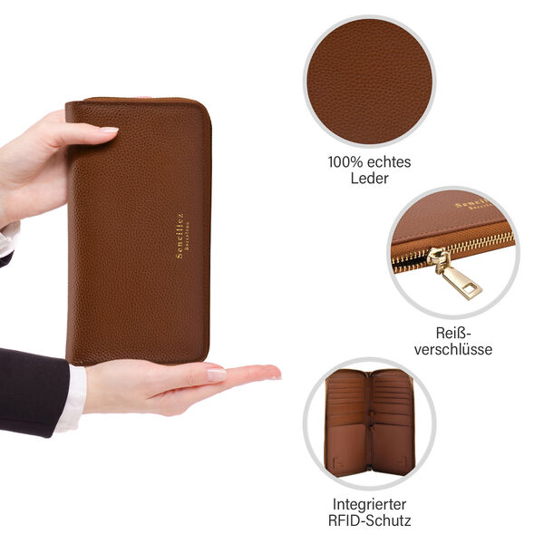 Sencillez Dokumenten Etui aus Echtleder, braun image number 3