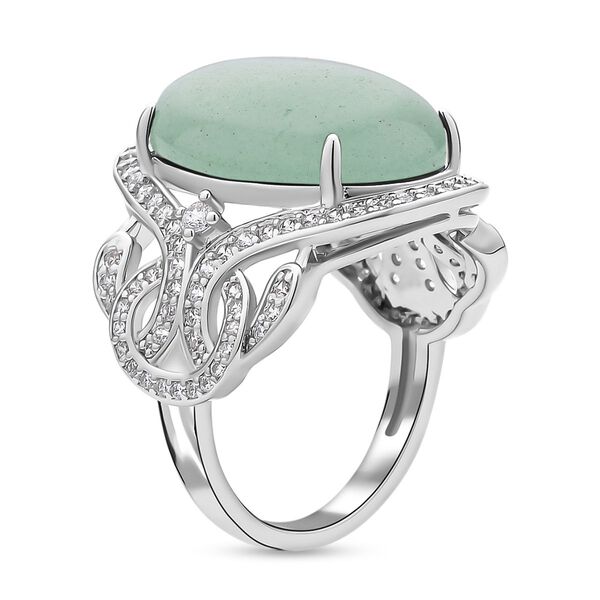 Gr&uuml;ner Aventurin, wei&szlig;e Zirkon Ring, Messing (Gr&ouml;&szlig;e 16.00) ca. 13,05 ct image number 4