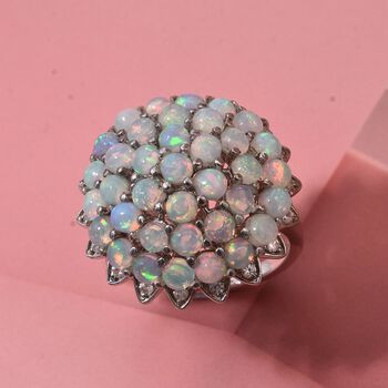 AA Nat&uuml;rlicher, &auml;thiopischer Welo Opal, Wei&szlig;er Zirkon Ring 925 Silber rhodiniert (Gr&ouml;&szlig;e 18.00) ca. 3,70 ct