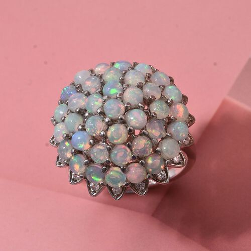 AA Natürlicher, äthiopischer Welo Opal, Weißer Zirkon Ring 925 Silber rhodiniert (Größe 18.00) ca. 3,70 ct image number 1